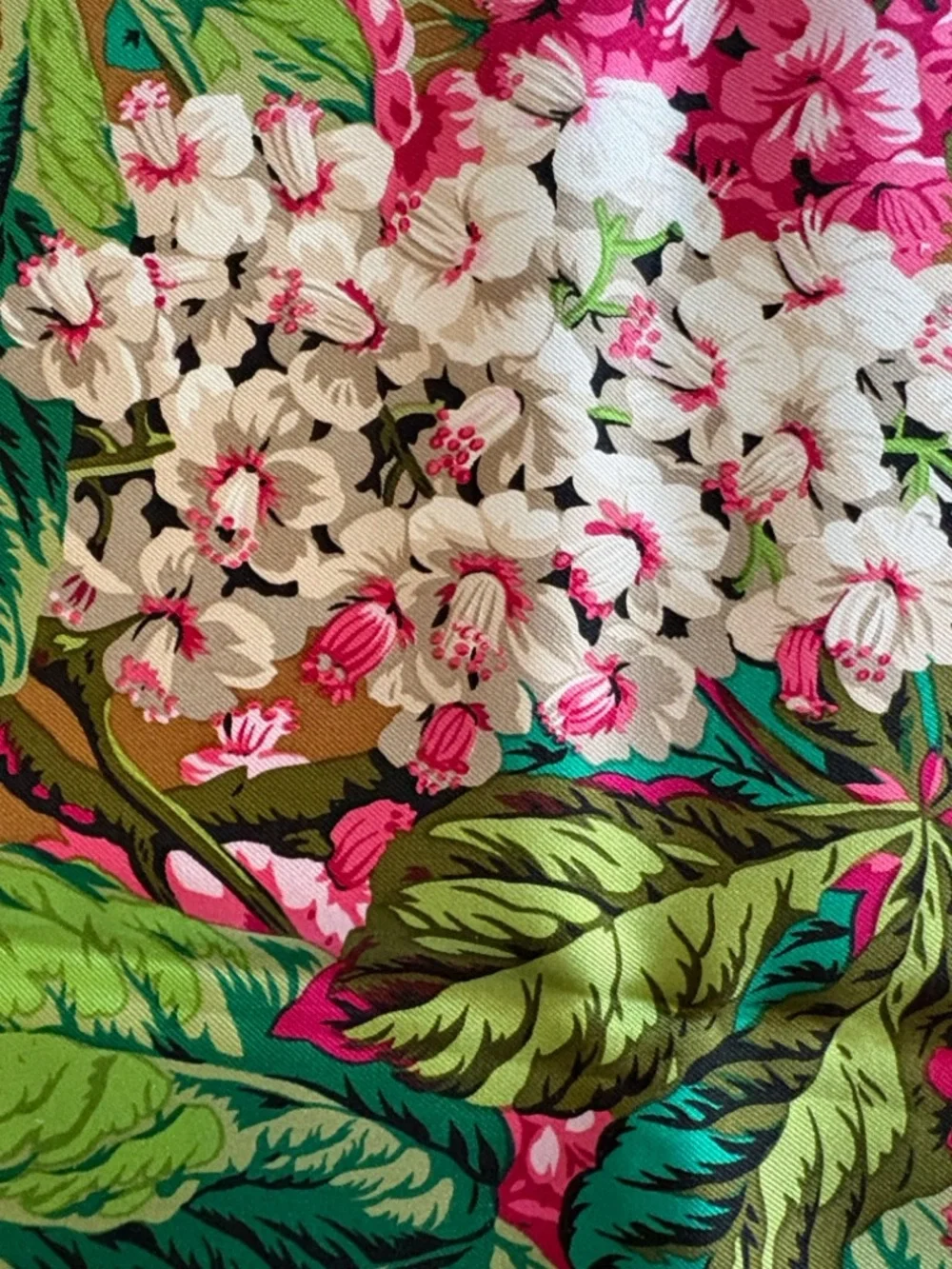 Vintage Oscar de la Renta Floral Green and Pink Silk Square Scarf